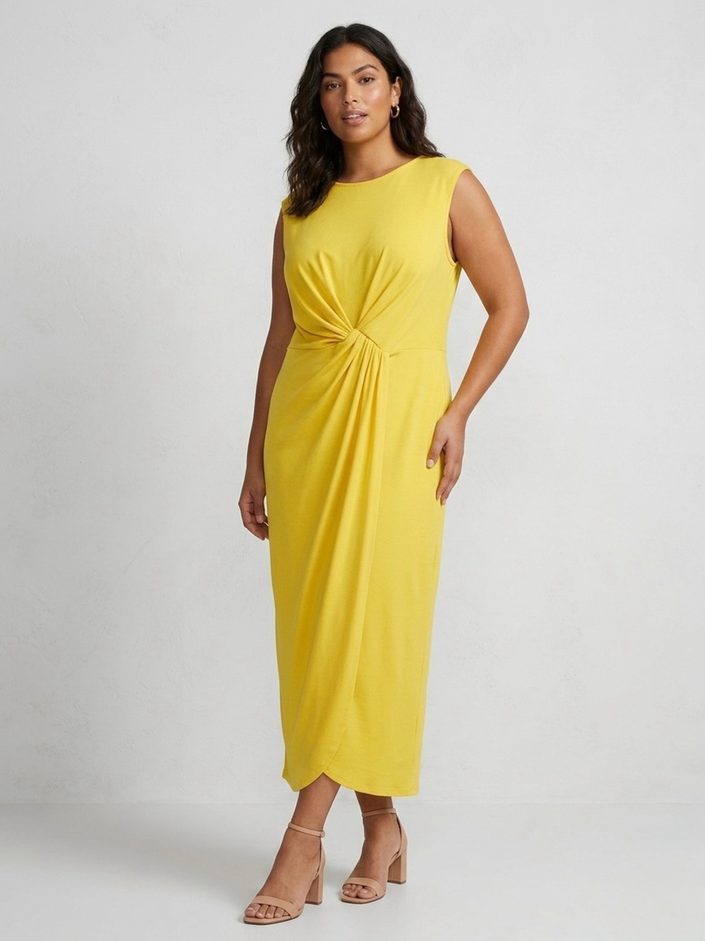 Eloquii Bright Yellow Twist-Detail Maxi Dress